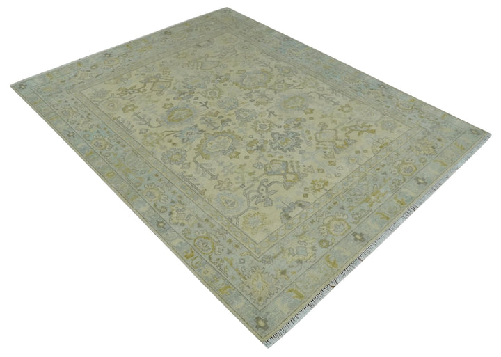 Neutral Beige and silver 8x10 Traditional Antique Finish Hand knotted Wool Area Rug - The Rug Decor