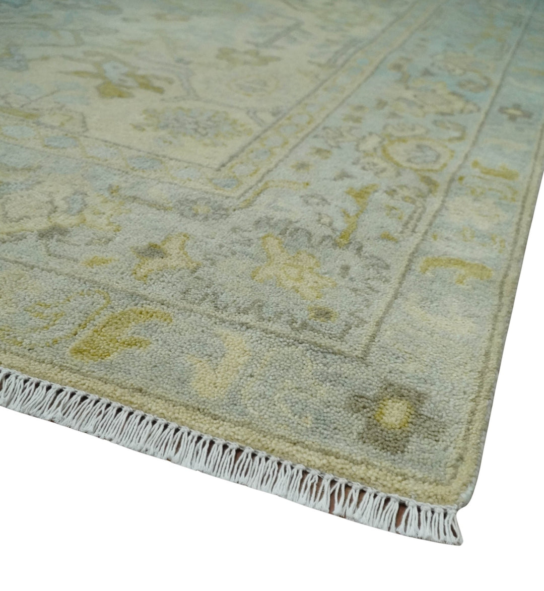 Neutral Beige and silver 8x10 Traditional Antique Finish Hand knotted Wool Area Rug - The Rug Decor