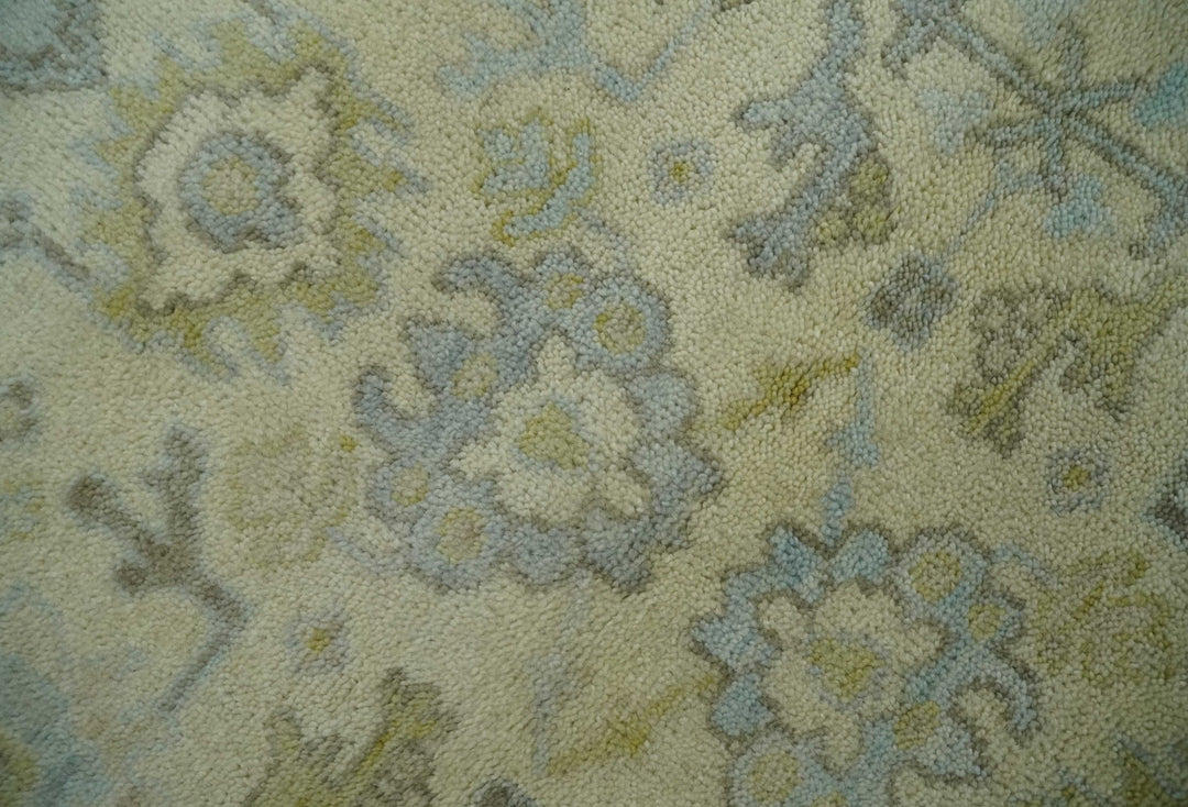 Neutral Beige and silver 8x10 Traditional Antique Finish Hand knotted Wool Area Rug - The Rug Decor