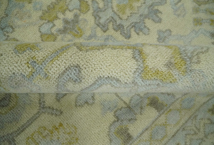 Neutral Beige and silver 8x10 Traditional Antique Finish Hand knotted Wool Area Rug - The Rug Decor