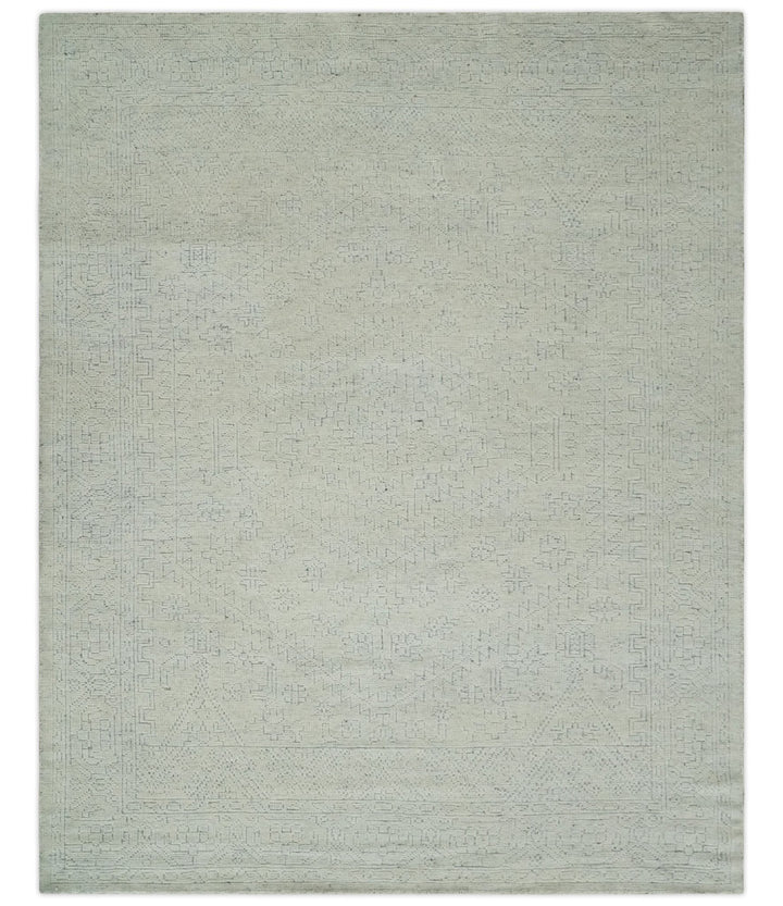 Neutral Contemporary 8x10 Medallion Beige 8x10 Hand knotted wool area rug - The Rug Decor