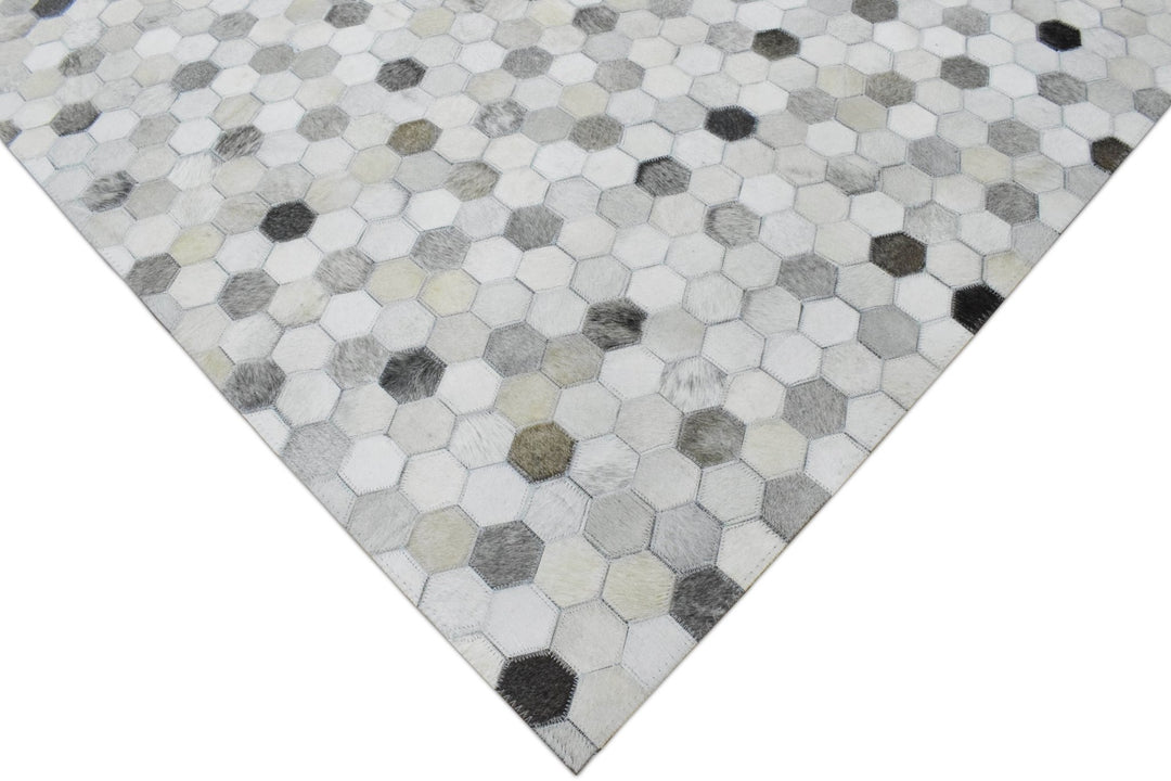 New Hair on Leather Handmade Ivory and Silver Area Rug, Hand Stitched Genuine Cowhide leather rug | LR1 - The Rug Decor