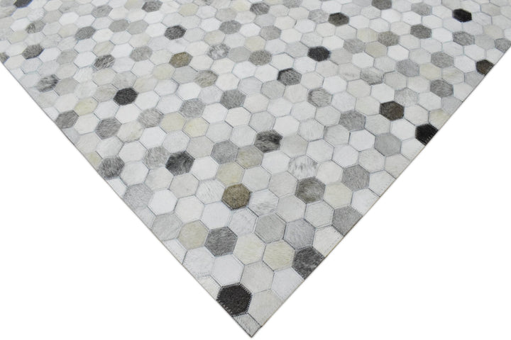 New Hair on Leather Handmade Ivory and Silver Area Rug, Hand Stitched Genuine Cowhide leather rug | LR1 - The Rug Decor
