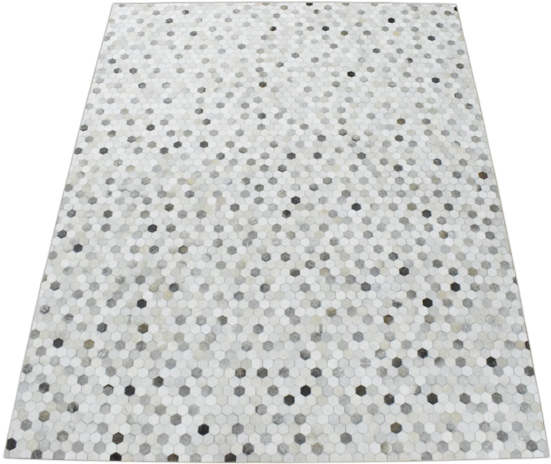 New Hair on Leather Handmade Ivory and Silver Area Rug, Hand Stitched Genuine Cowhide leather rug | LR1 - The Rug Decor