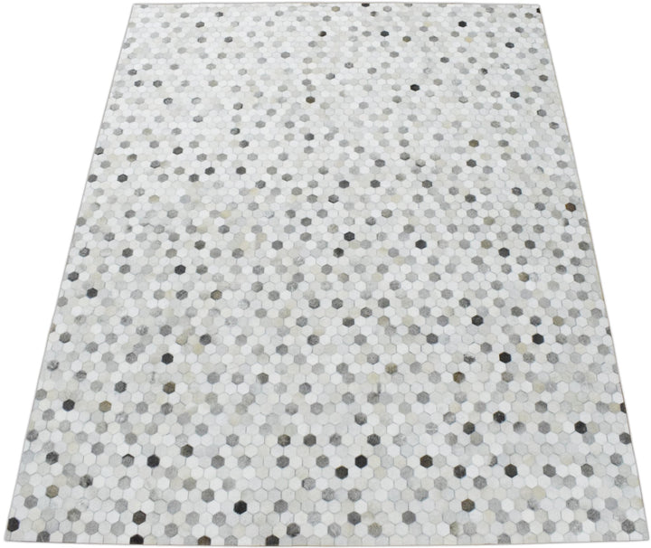New Hair on Leather Handmade Ivory and Silver Area Rug, Hand Stitched Genuine Cowhide leather rug | LR1 - The Rug Decor