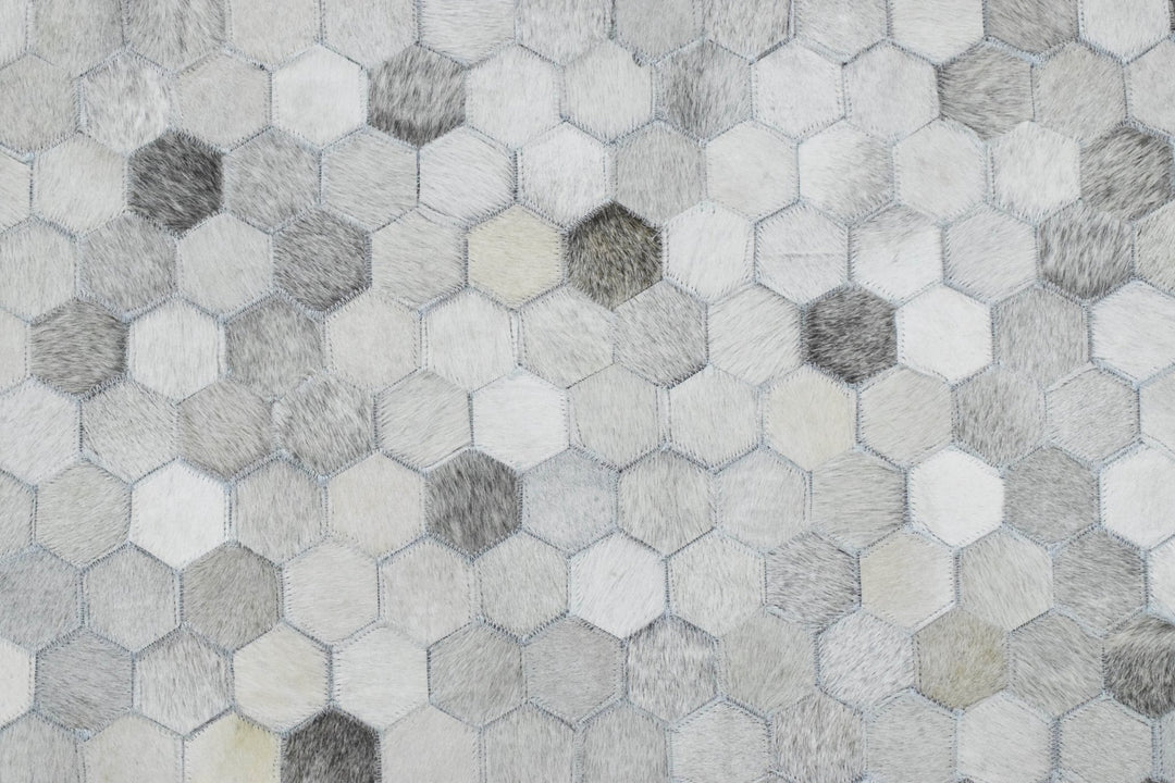 New Hair on Leather Handmade Silver Area Rug, 5x8 Hand Stitched Genuine Cowhide leather rug | LR1B - The Rug Decor