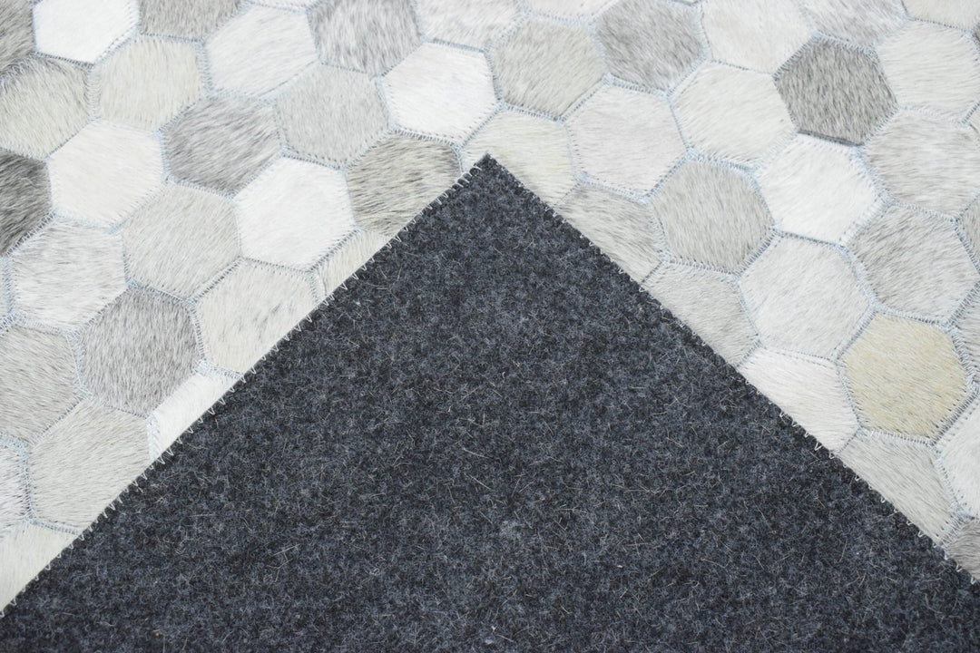 New Hair on Leather Handmade Silver Area Rug, 5x8 Hand Stitched Genuine Cowhide leather rug | LR1B - The Rug Decor