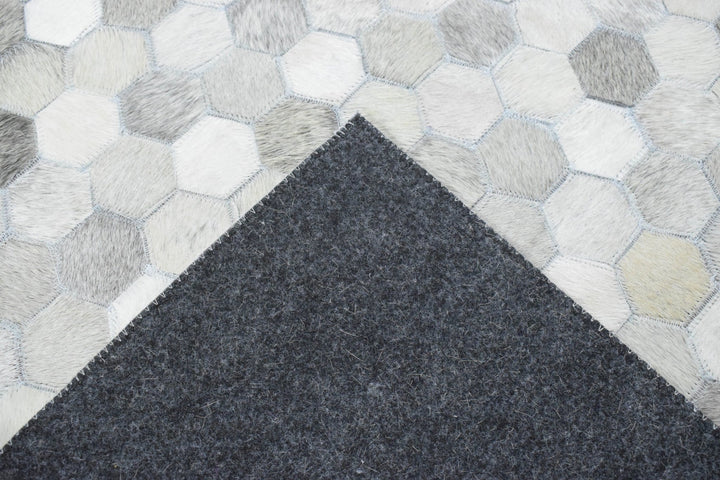 New Hair on Leather Handmade Silver Area Rug, 5x8 Hand Stitched Genuine Cowhide leather rug | LR1B - The Rug Decor