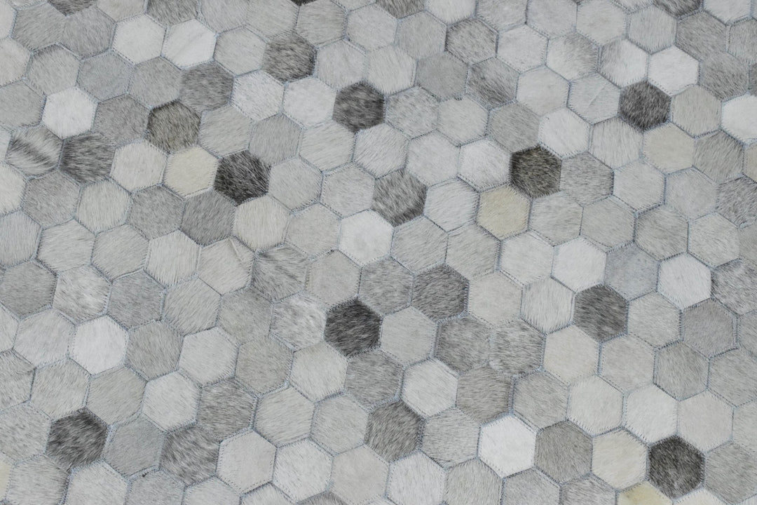 New Hair on Leather Handmade Silver Area Rug, 5x8 Hand Stitched Genuine Cowhide leather rug | LR1B - The Rug Decor