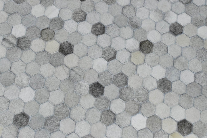 New Hair on Leather Handmade Silver Area Rug, 5x8 Hand Stitched Genuine Cowhide leather rug | LR1B - The Rug Decor