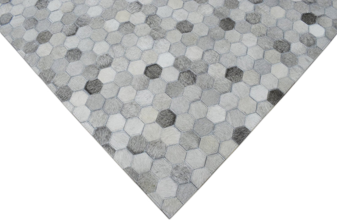 New Hair on Leather Handmade Silver Area Rug, 5x8 Hand Stitched Genuine Cowhide leather rug | LR1B - The Rug Decor