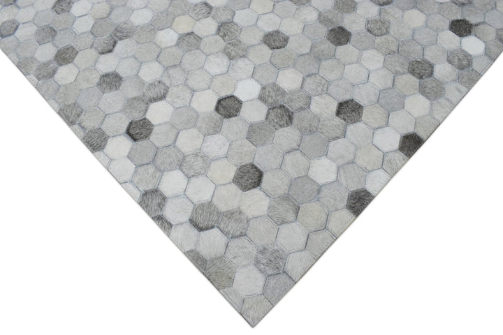 New Hair on Leather Handmade Silver Area Rug, 5x8 Hand Stitched Genuine Cowhide leather rug | LR1B - The Rug Decor