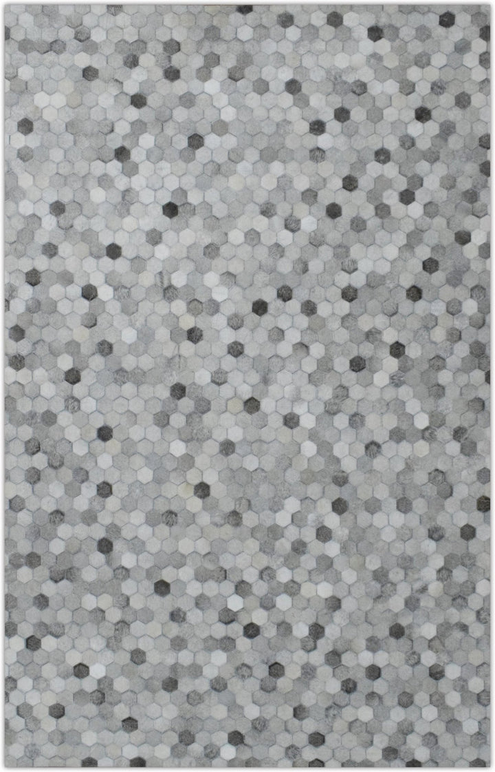 New Hair on Leather Handmade Silver Area Rug, 5x8 Hand Stitched Genuine Cowhide leather rug | LR1B - The Rug Decor