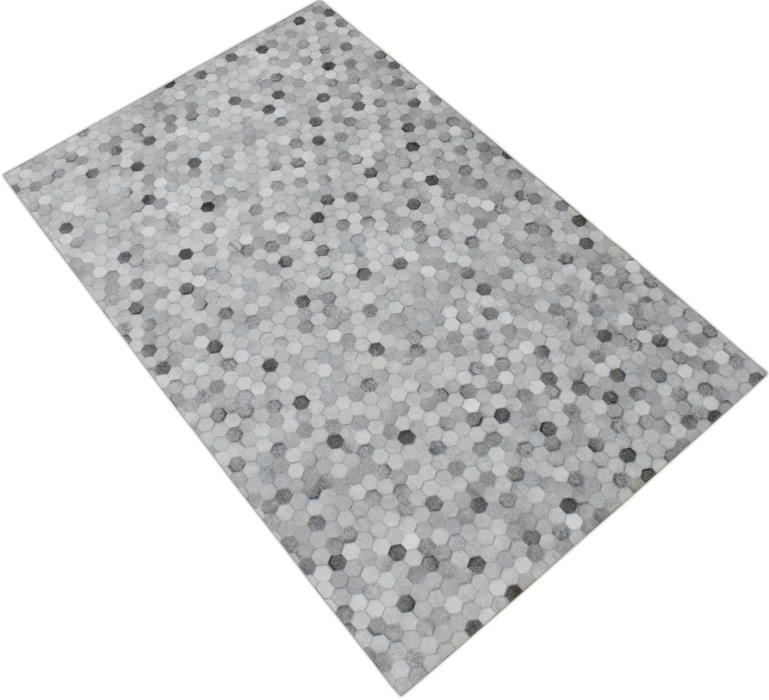 New Hair on Leather Handmade Silver Area Rug, 5x8 Hand Stitched Genuine Cowhide leather rug | LR1B - The Rug Decor