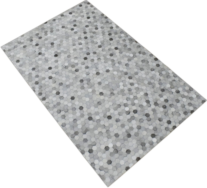 New Hair on Leather Handmade Silver Area Rug, 5x8 Hand Stitched Genuine Cowhide leather rug | LR1B - The Rug Decor