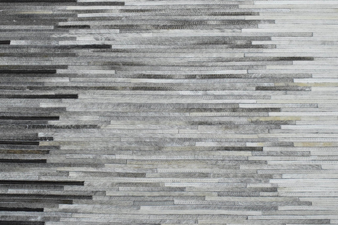 New Hairon 5x8 and 8x10 Leather Stripe Design Handmade Gray and Silver Area Rug, Hand Stitched Genuine Leather Rug | LR5 - The Rug Decor
