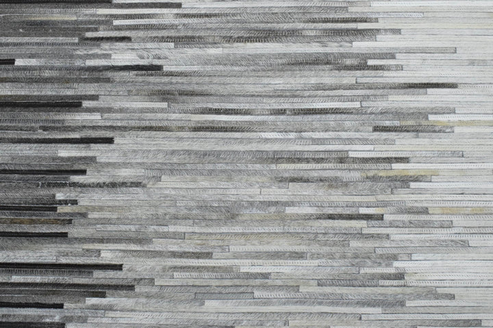 New Hairon 5x8 and 8x10 Leather Stripe Design Handmade Gray and Silver Area Rug, Hand Stitched Genuine Leather Rug | LR5 - The Rug Decor