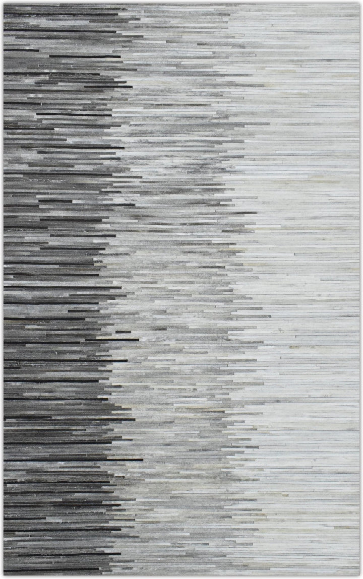 New Hairon 5x8 and 8x10 Leather Stripe Design Handmade Gray and Silver Area Rug, Hand Stitched Genuine Leather Rug | LR5 - The Rug Decor
