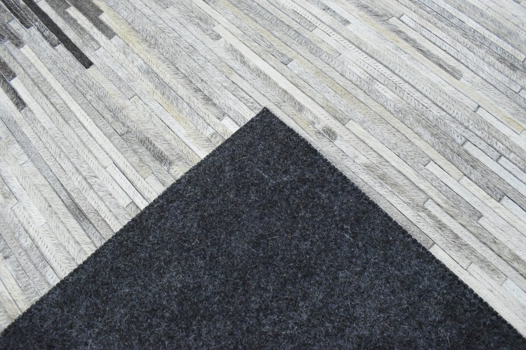 New Hairon 5x8 and 8x10 Leather Stripe Design Handmade Gray and Silver Area Rug, Hand Stitched Genuine Leather Rug | LR5 - The Rug Decor