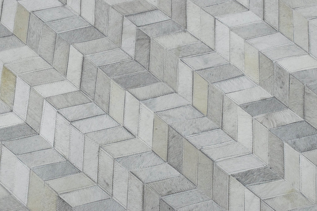 New Hairon 5x8 Leather Chevron Design Handmade Ivory and Silver Area Rug, Hand Stitched Genuine Leather Rug | LR12 - The Rug Decor