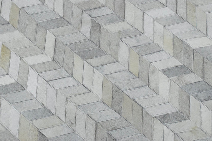 New Hairon 5x8 Leather Chevron Design Handmade Ivory and Silver Area Rug, Hand Stitched Genuine Leather Rug | LR12 - The Rug Decor