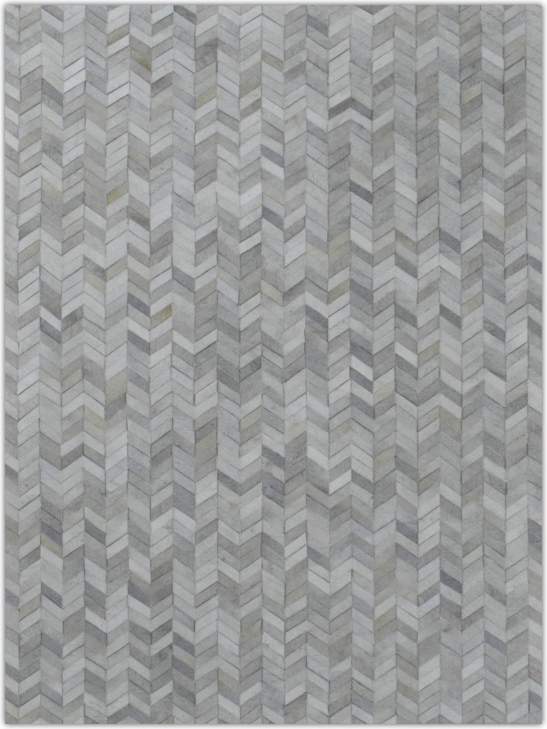 New Hairon 5x8 Leather Chevron Design Handmade Ivory and Silver Area Rug, Hand Stitched Genuine Leather Rug | LR12 - The Rug Decor
