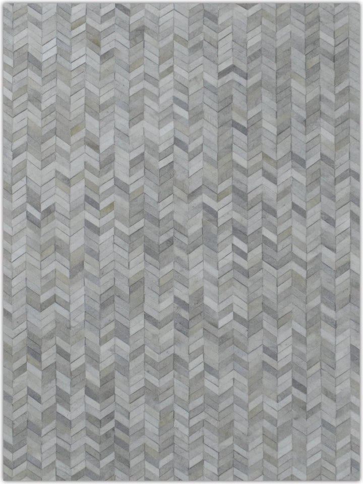 New Hairon 5x8 Leather Chevron Design Handmade Ivory and Silver Area Rug, Hand Stitched Genuine Leather Rug | LR12 - The Rug Decor