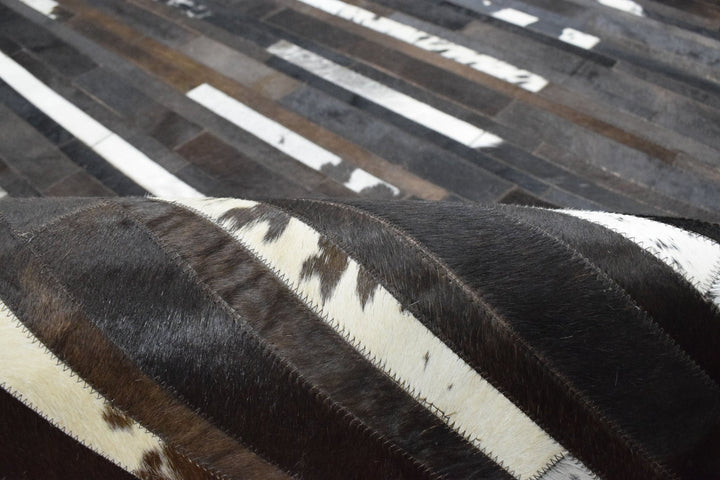 New Hairon 5x8 Leather Handmade Brown and Ivory Area Rug, Hand Stitched Genuine Luxury Leather Rug | LR3 - The Rug Decor