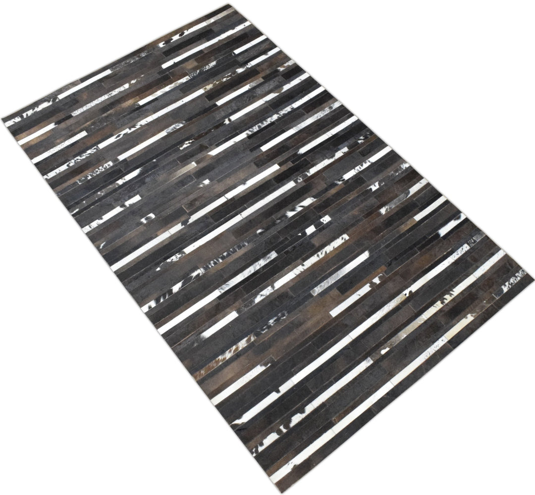 New Hairon 5x8 Leather Handmade Brown and Ivory Area Rug, Hand Stitched Genuine Luxury Leather Rug | LR3 - The Rug Decor