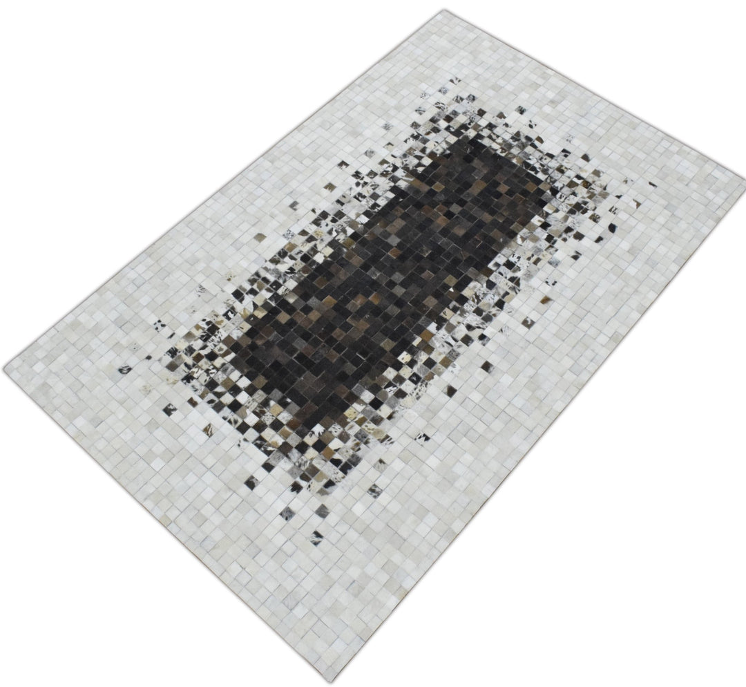 New Hairon 5x8 Leather Handmade Brown and Ivory Area Rug, Hand Stitched Genuine Luxury Leather Rug | LR8 - The Rug Decor