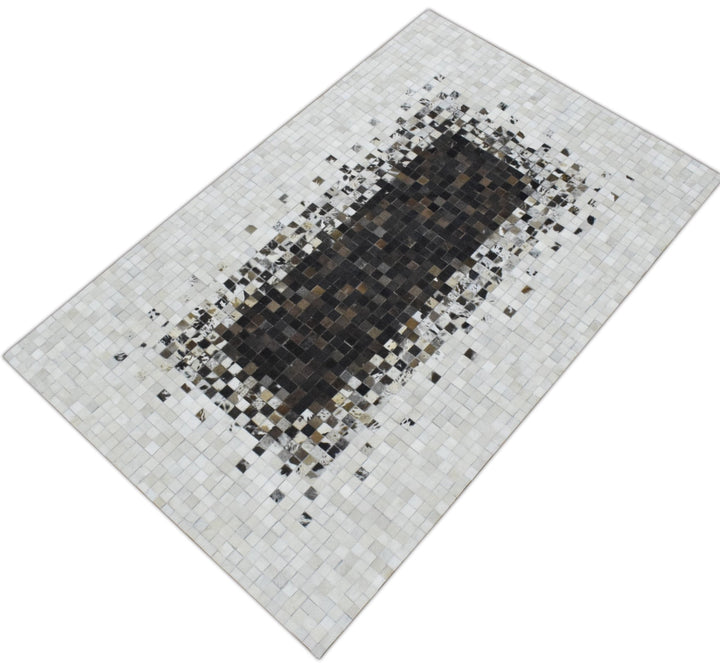 New Hairon 5x8 Leather Handmade Brown and Ivory Area Rug, Hand Stitched Genuine Luxury Leather Rug | LR8 - The Rug Decor