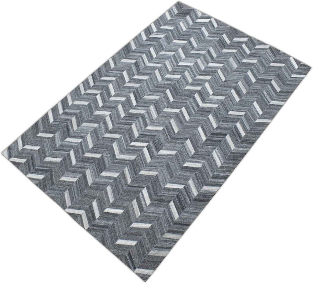 New Hairon 5x8 Leather Handmade Gray and Silver Area Rug, Hand Stitched Genuine Luxury Leather Rug | LR9 - The Rug Decor