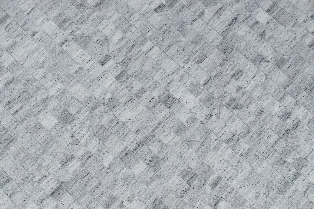 New Hairon 5x8 Leather Stripe Design Handmade Gray and Silver Area Rug, Hand Stitched Genuine Leather Rug | LR13 - The Rug Decor