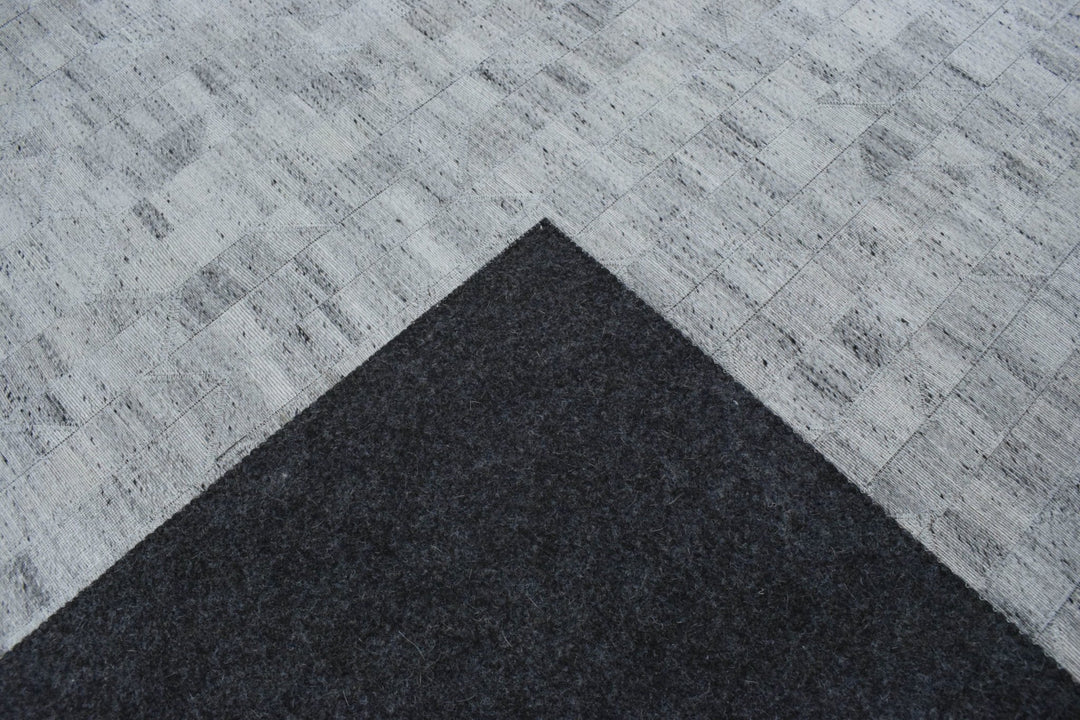 New Hairon 5x8 Leather Stripe Design Handmade Gray and Silver Area Rug, Hand Stitched Genuine Leather Rug | LR13 - The Rug Decor