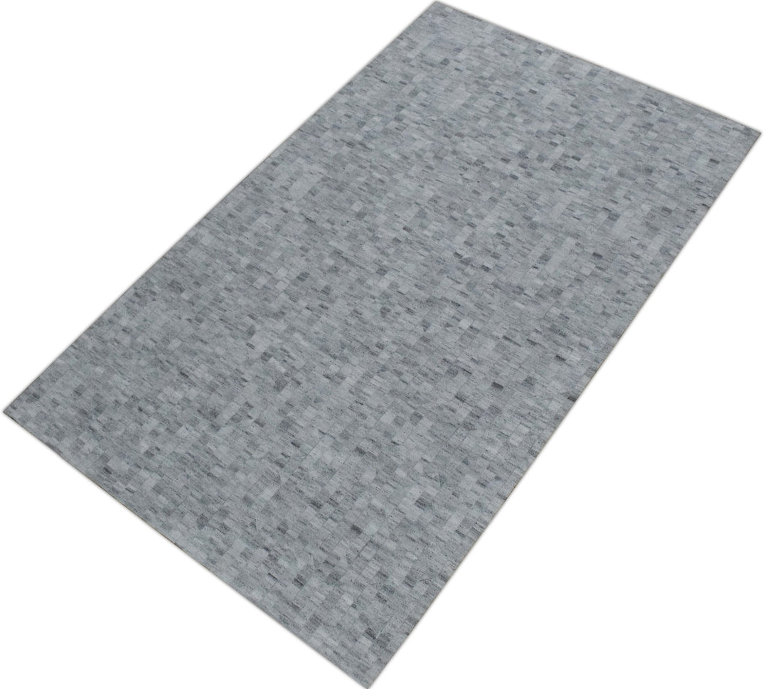 New Hairon 5x8 Leather Stripe Design Handmade Gray and Silver Area Rug, Hand Stitched Genuine Leather Rug | LR13 - The Rug Decor