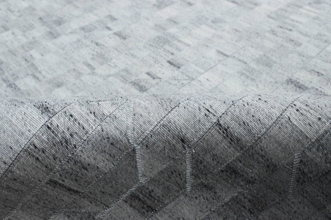 New Hairon 5x8 Leather Stripe Design Handmade Gray and Silver Area Rug, Hand Stitched Genuine Leather Rug | LR13 - The Rug Decor