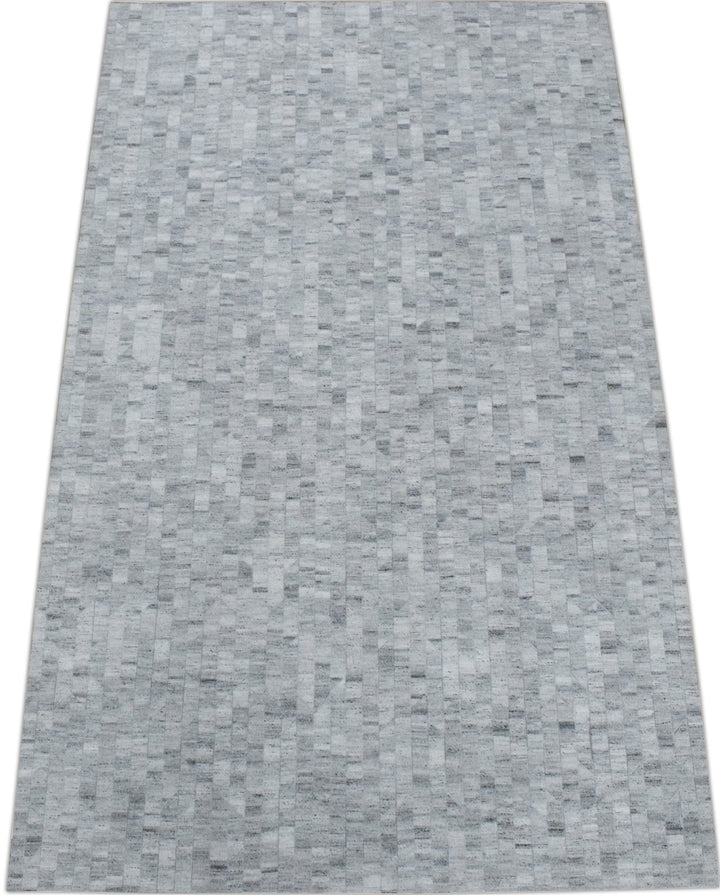 New Hairon 5x8 Leather Stripe Design Handmade Gray and Silver Area Rug, Hand Stitched Genuine Leather Rug | LR13 - The Rug Decor