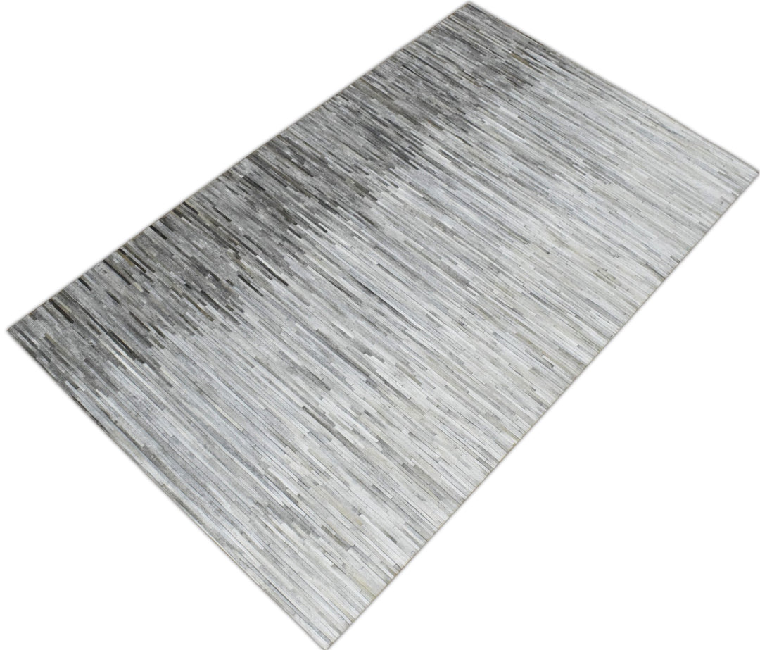 New Hairon 5x8 Leather Stripe Design Handmade Gray and Silver Area Rug, Hand Stitched Genuine Leather Rug | LR5B - The Rug Decor