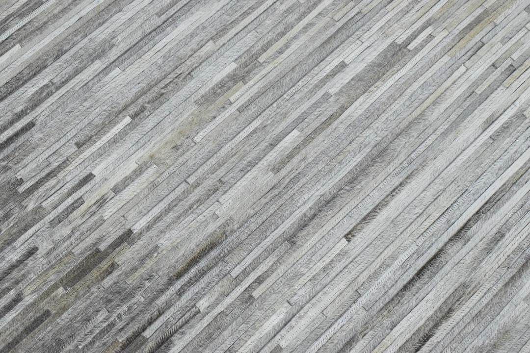 New Hairon 5x8 Leather Stripe Design Handmade Gray and Silver Area Rug, Hand Stitched Genuine Leather Rug | LR5B - The Rug Decor
