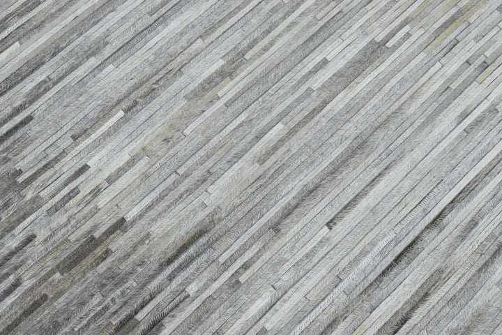 New Hairon 5x8 Leather Stripe Design Handmade Gray and Silver Area Rug, Hand Stitched Genuine Leather Rug | LR5B - The Rug Decor