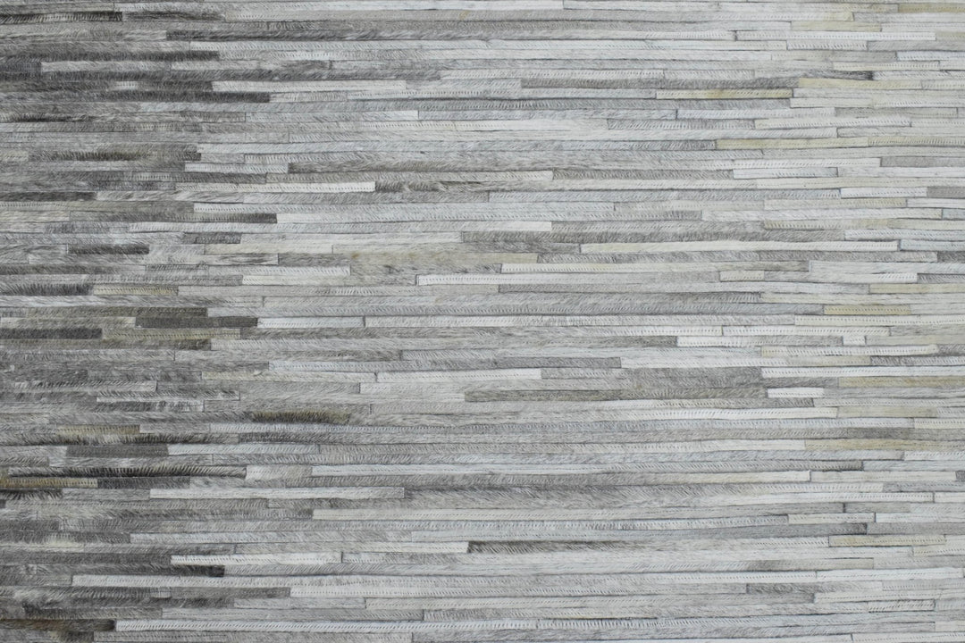 New Hairon 5x8 Leather Stripe Design Handmade Gray and Silver Area Rug, Hand Stitched Genuine Leather Rug | LR5B - The Rug Decor