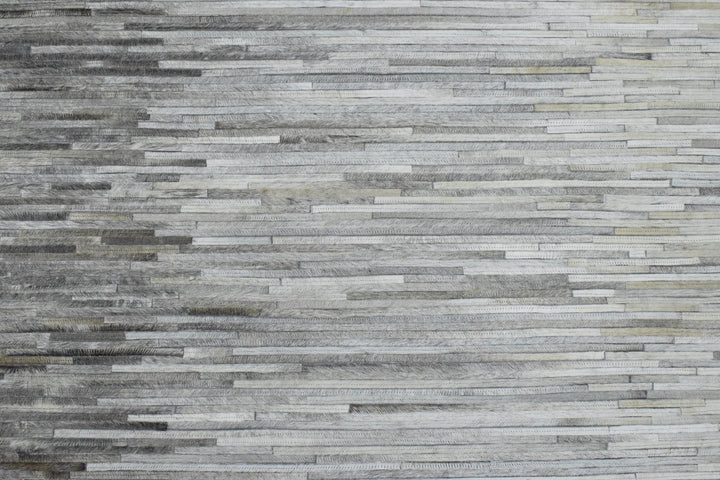 New Hairon 5x8 Leather Stripe Design Handmade Gray and Silver Area Rug, Hand Stitched Genuine Leather Rug | LR5B - The Rug Decor