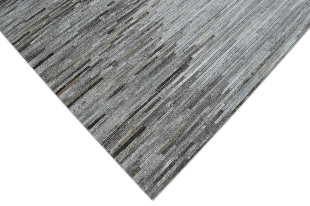 New Hairon 5x8 Leather Stripe Design Handmade Gray and Silver Area Rug, Hand Stitched Genuine Leather Rug | LR5B - The Rug Decor
