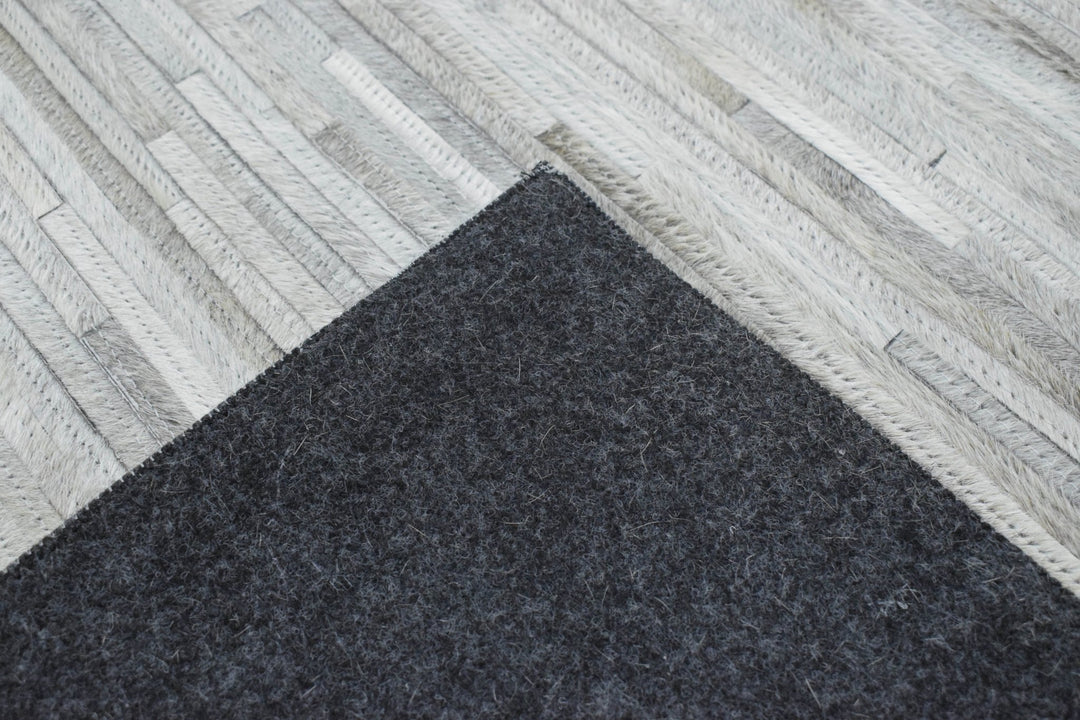 New Hairon 5x8 Leather Stripe Design Handmade Gray and Silver Area Rug, Hand Stitched Genuine Leather Rug | LR5B - The Rug Decor