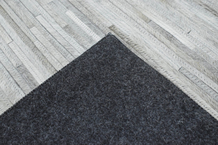 New Hairon 5x8 Leather Stripe Design Handmade Gray and Silver Area Rug, Hand Stitched Genuine Leather Rug | LR5B - The Rug Decor