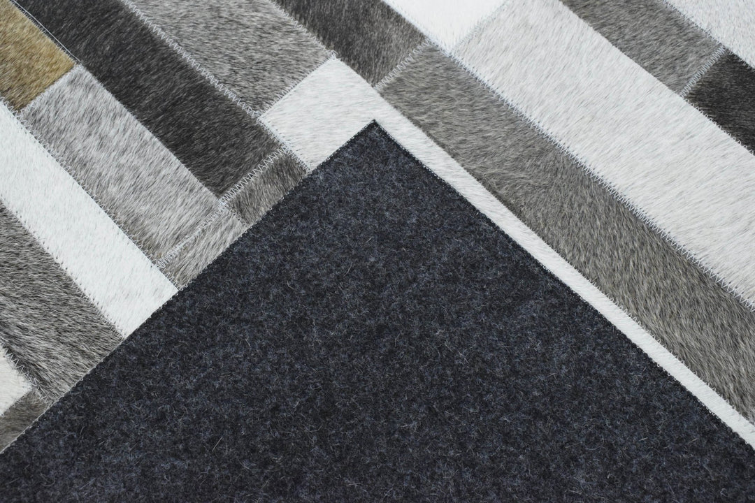 New Hairon 5x8 Leather Stripe Design Handmade Gray and Silver Area Rug, Hand Stitched Genuine Leather Rug | LR7 - The Rug Decor