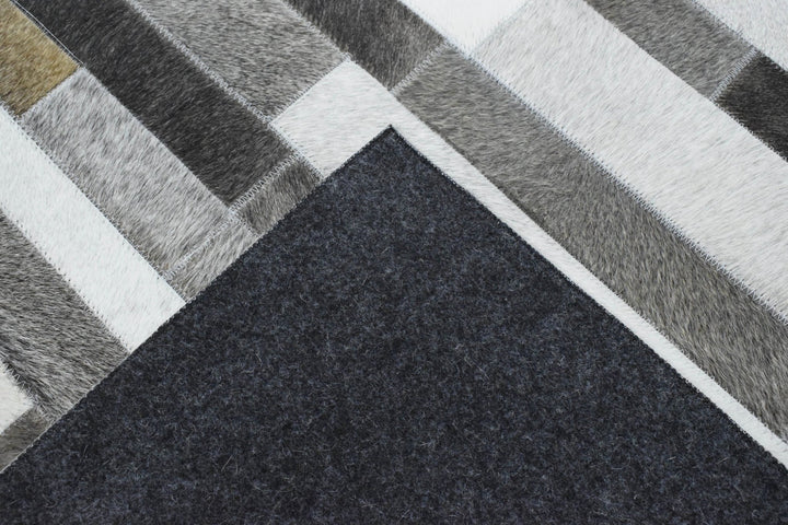 New Hairon 5x8 Leather Stripe Design Handmade Gray and Silver Area Rug, Hand Stitched Genuine Leather Rug | LR7 - The Rug Decor