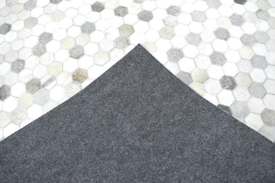 New Hairon Leather Handmade Beige and Silver Area Rug, Hand Stitched Genuine Cowhide leather rug - The Rug Decor