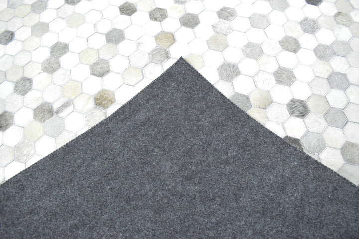 New Hairon Leather Handmade Beige and Silver Area Rug, Hand Stitched Genuine Cowhide leather rug - The Rug Decor