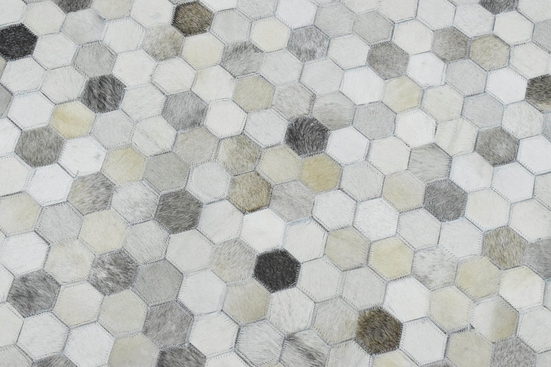 New Hairon Leather Handmade Beige and Silver Area Rug, Hand Stitched Genuine Cowhide leather rug - The Rug Decor